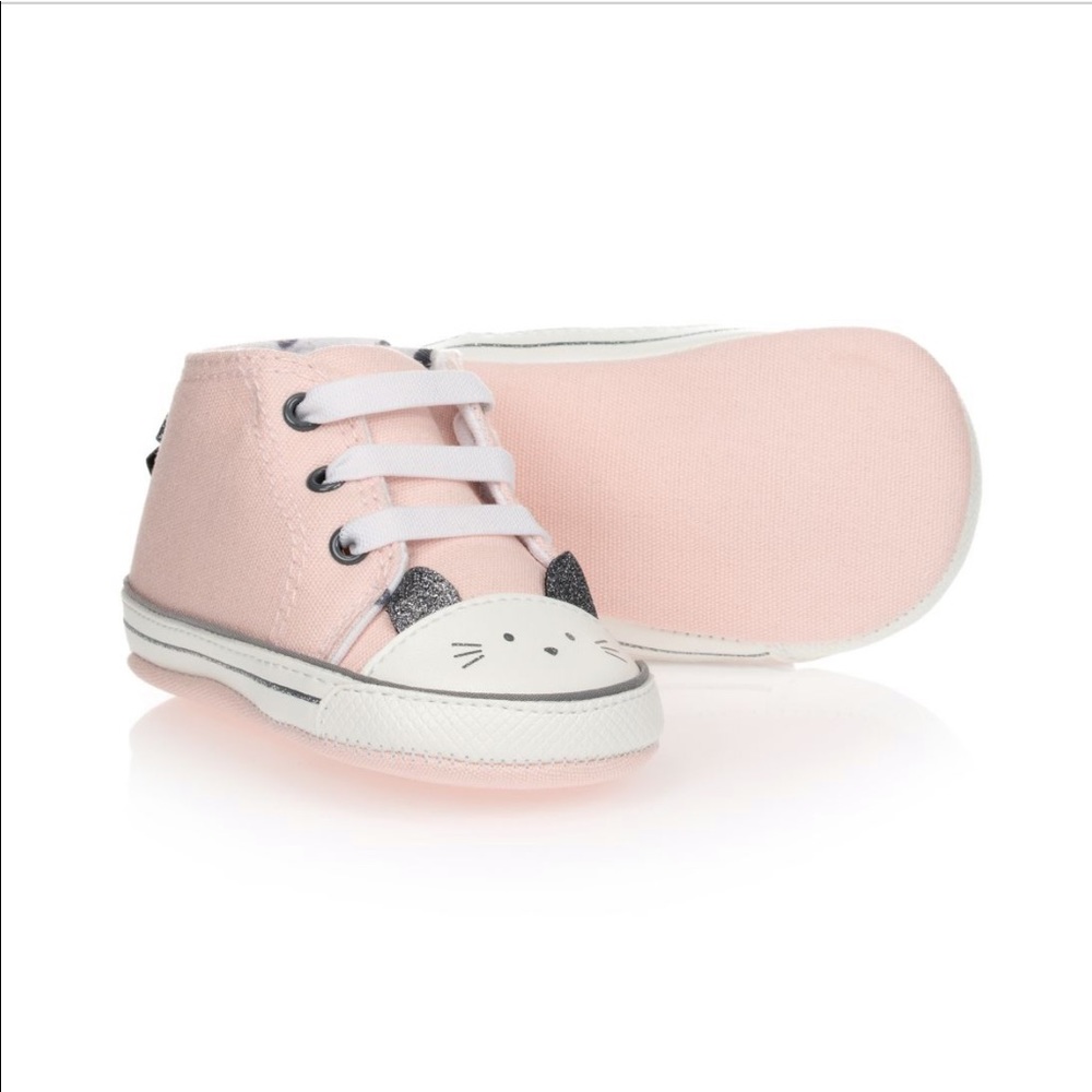 Mayoral Newborn Pink Cotton Baby Trainers / Sneakers - Ivory Cat
